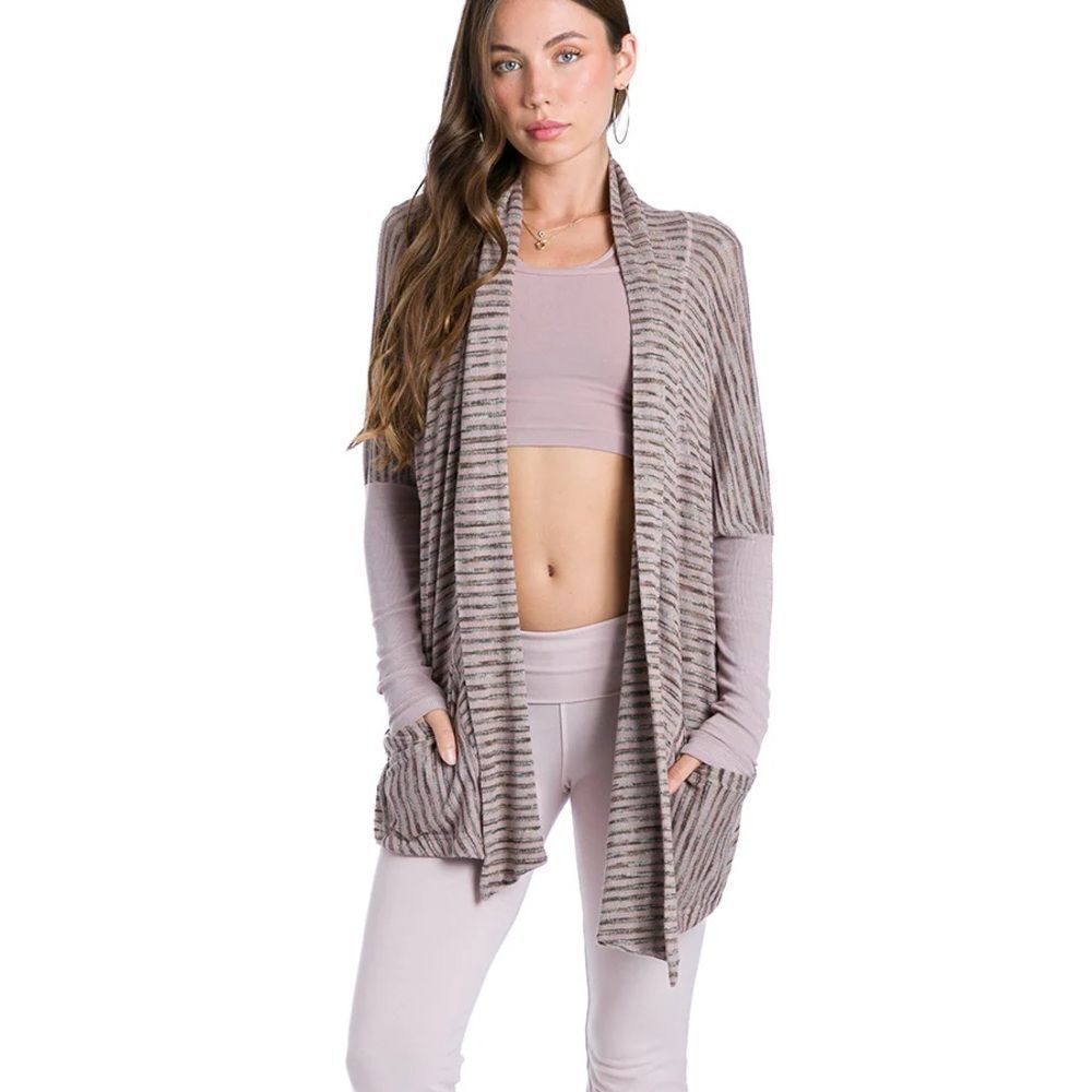 Hardtail Clothing Chocolate Stripe Boxy Scarf Sweater Cardigan mauve NWT SOFT